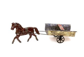 Vintage George Brown Or Fallows Horse Drawn Wagon Cart Embossed Tin Toy 1880 