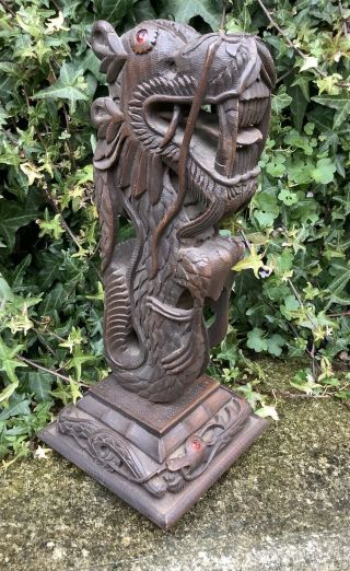 Vintage Oriental Carved Wooden Dragon / Originally A Table Lamp