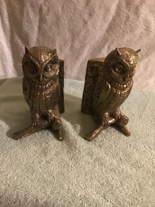 Vintage Solid Brass Owl Bookends 7inches Tall.  Very Heavy 2
