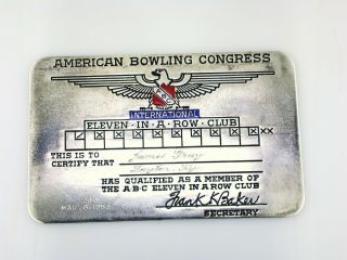 Vintage Sterling American Bowling Congress Abc - Eleven In A Row Club 1953
