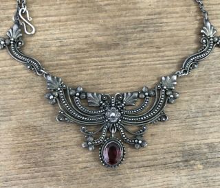 Vintage Sterling Silver & Garnet Necklace & Earrings Set 2