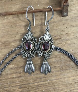 Vintage Sterling Silver & Garnet Necklace & Earrings Set 3