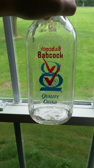 Vintage Babcock Dairy Milk Bottle One Quart Babcock Toledo Ohio Quality Chekd