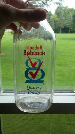 Vintage Babcock Dairy Milk Bottle One Quart Babcock Toledo Ohio QUALITY CHEKD 2