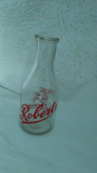 Vintage Roberts 1 Quart Milk Bottle,  Duraglass,  Sweet Cream Butter