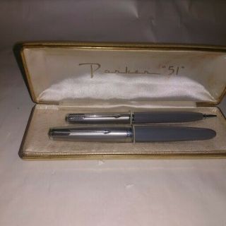 Vintage,  Parker 51 Pen And Pencil Set.  Dove Grey,  In Org Case.