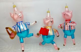 De Carlini 3 Three Little Pigs Set Glass Ornament Christmas Decoration Figurine