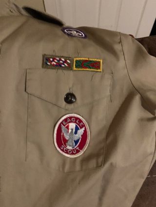 Boy Scout Uniform Shirt W/ Eagle Scout Patch Medium.  Order Of Arrow 1979 Tan
