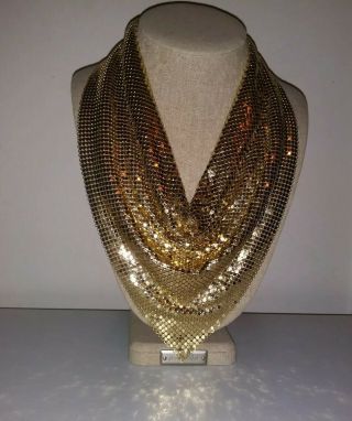Vintage Whiting & Davis Mesh Scarf Necklace Gold Tone Collar