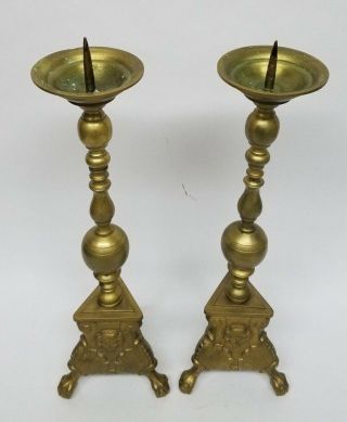 2 Large Vintage Brass Floor Candlesticks Candle Holders Jetmar And Son 1946