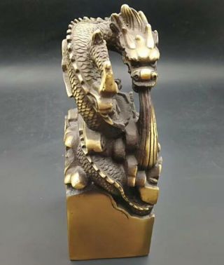 Old Chinese archaize Pure brass Dragon imperial jade seal Statue RT 2
