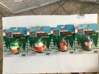 South Park Set Of 4 Keychains 1998 Cartman Kyle Kenny Stan