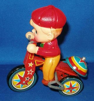Vintage (ichimura,  Japan) Tin & Celluloid Wind - Up Velocipede Tricycle With Boy