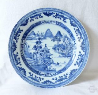 Antique 18th Century Chinese Blue And White Porcelain Plate