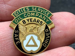 Cities Service Oil Company Gorgeous Vintage Rare 8 Years Safeservice Award Pin.