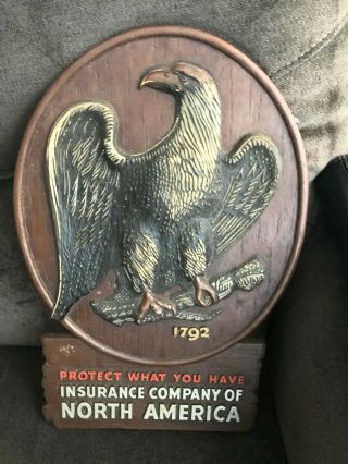 Insurance Company Of North America Eagle 1792 Chalkware Sign Plaque