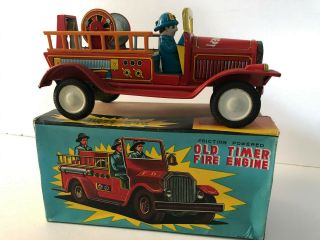 Japan Tin Toy Old Timer Fire Engine With Driver Friction 1960s