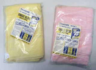 Vintage Cannon 2 Solid Pink Yellow Cotton Bath Towel Rinso Blues Box Tops Nos
