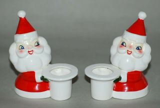 Vintage Christmas Decoration By Holt Howard Ceramic Santa Candle Holders