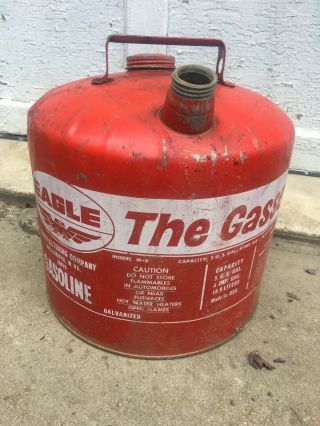 Vintage Eagle The Gasser Metal Galvinized Red Gas Fuel Oil Can 5 Gallon