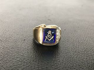Masonic Lodge Ring Blue Square Stone 18k Hge Gold Style Size 10 Usa Made