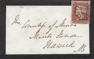 1844 Qv Leatherhead Mx On Cover With A 1d Red Stamp To The Countess Of Minto