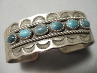 Heavy Vintage Navajo Domed Green Turquoise Sterling Silver Bracelet