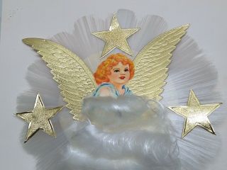 Vintage Pristine National Tinsel Co Angel Hair Spun Glass Angel Tree Top W/box