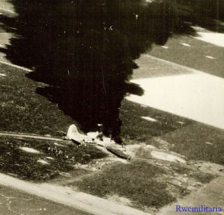 Press Photo: Aerial View Shot Down Us B - 17 Bomber Burning In German Territory