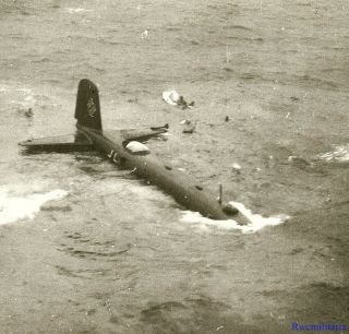 Press Photo: Aerial View Of Shot Down Luftwaffe Fw.  200 Bomber W/ Crew In Water