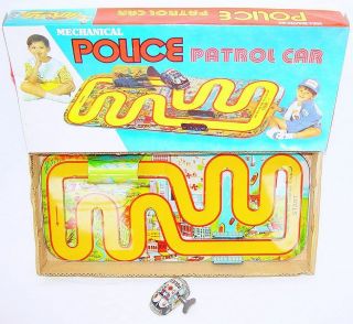 Lucky Toys Delhi India Mechanical Police Patrol Car Wind - Up Tin Toy 60cm Mib`60