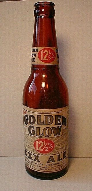 Irtp Golden Glow Xxx Ale 12 1/2 Paper Label Beer Bottle,  Oakland,  Calif.