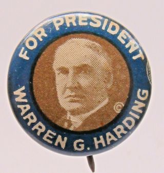 1920 For President Warren G.  Harding Blue Border 5/8 " Pinback Button ^