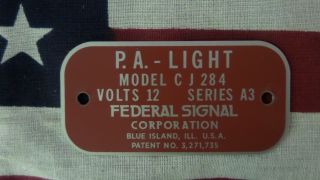 Federal Signal Model Cj284 Series A3 P.  A.  Light Replacement Badge