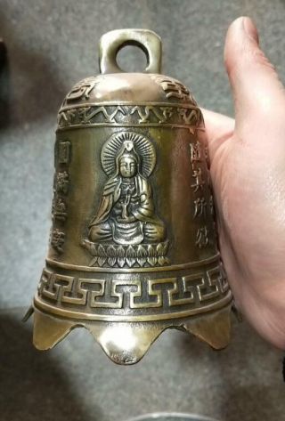 China Brass Old Embossment Buddhism Temple Bell