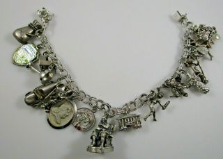 Charm Bracelet Sterling Silver 16 Charms Coocoo Clock President Heavy 54.  2 Grams