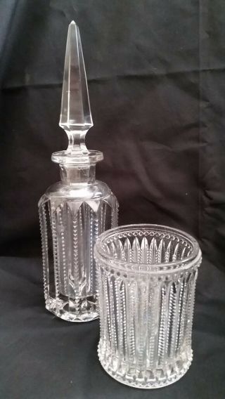 Vintage? Vanity Bath Glass Mouthwash Decanter W/ Stopper Marked Bo Matching Cup