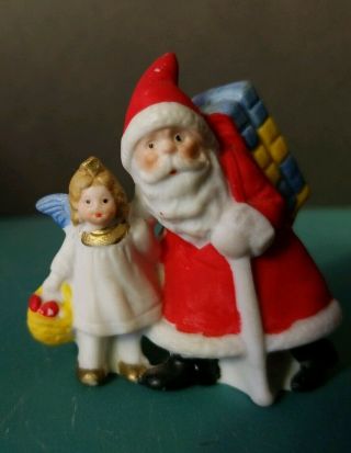 Vintage Antique German Snow Snowbaby Santa W Sack/toys & Angel Bisque Figure