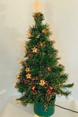 Vintage Christmas Tree Fiber Optic Stars Pre Lit Color Changing Table Top 36”