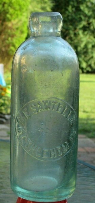 D.  E.  Sawtelle Bethlehem Pa.  Aqua Hutch Blob Top Bottle Soda Applied Top