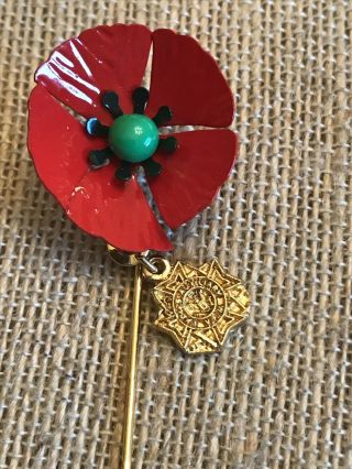 Vintage Veterans Of Foreign Wars Vfw Auxiliary Memorial Poppy Stick Pin