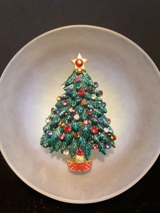 Vintage Landau Colorful Rhinestone Gold Tone Christmas Tree Brooch