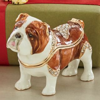 Bulldog Trinket Box With Swarovski Crystals & Hinged Lid Dog Reg $50.  00