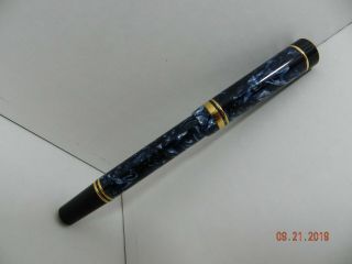 Parker Duofold Roller Ball Pen In Blue Marble W/18K Gold Trim Made In UK 2