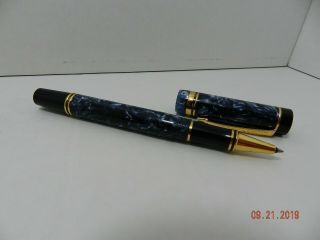 Parker Duofold Roller Ball Pen In Blue Marble W/18K Gold Trim Made In UK 3