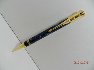 Parker Duofold Mechanical Pencil In Blue Marble W/18k Gold Trim Made In Uk