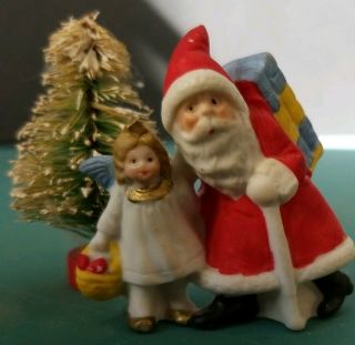 Vtg Antique German Snowbaby Santa W Sack Gift Angel Christmas Putz Hertwig Figur