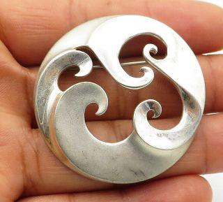 Mia 925 Sterling Silver - Vintage Swirl Cutout Detail Round Brooch Pin - Bp3935