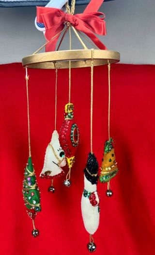 Vintage Christmas Hanging Mobile - Felt Sequins Handmade Snowman Ornament Tree