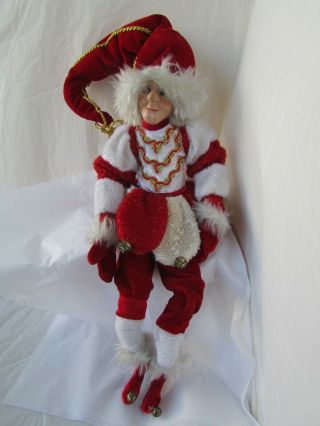 Victorian Renaissance Red White Jester Pixie Elf Christmas Tree Ornament Figure